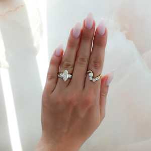 Wholesale F VS Marquise CVD Diamond <b>Ring</b> Marquise Accents 14K Real Gold 2.5 Carat Moissanite Three Stone Factory Supplier OEM - Product Image 6