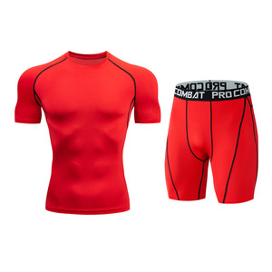 Ensemble de vêtements de sport pour hommes, été, séchage rapide, entraînement en salle de sport, course à pied, vêtements de sport ajustés, respirants, yoga, manches courtes - Product Image 3