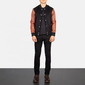 High Quality Custom Genuine Leather Letterman Varsity Jacket for <b>Men</b> Fashionable Chenille Patches Embroidery Winter Jacket Coat - Product Image 2