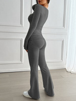 Ensemble de yoga rétro Millenium 2026 pour femmes, couleur unie personnalisable, respirant, t-shirt et pantalon long avec logo à la taille, deux pièces