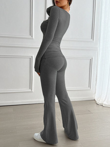 Ensemble de yoga rétro millénaire 2026 pour femmes, couleur personnalisée, respirant, t-shirt et pantalon long, deux pièces - Product Image 5