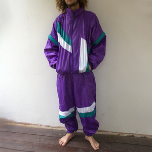 Men Purple Color Blocking Tracksuit Full Zipper Sporty Loose Fit Jogger Set Lightweight Polyester Spring Wear - Product Image 1