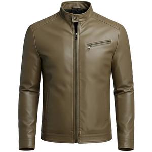 Chaqueta de Cuero PU para Hombre, Estilo Casual, con Cierre, Chaqueta de Motero, Proveedor Mayorista Directo de Fábrica, Chaqueta de Cuero Genuino con Logotipo Personalizado - Product Image 1