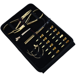 Gold Hair Extension tools Application Kit with 7 Inch Flat Beads <b>Crimping</b> Plier Removal Tool Hook Loop Tool & Sectioning Clips - Product Image 1