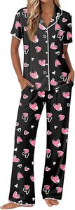Pyjama pour femmes, ensemble boutonné, pyjama doux à manches courtes, ensemble de 2 pièces, vêtements de détente confortables - Product Image 2