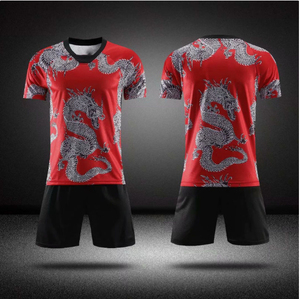 Red Dragon Print Soccer Jersey Set Men's Short Sleeve Moisture Wicking Polyester Uniform All Seasons Adult Size - Product Image 2