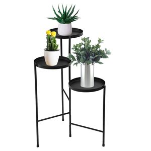 Support pour plantes en métal pliable XH noir à 3 niveaux avec plateaux pour salon chambre balcon ou couloir-Mobilier d'extérieur - Product Image 1