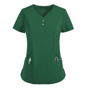 Blouse médicale rose en coton à col en V pour femme avec deux poches, fermeture boutonnée, détection d'aiguilles, thermocollage sans couture, uniformes hospitaliers - Product Image 6