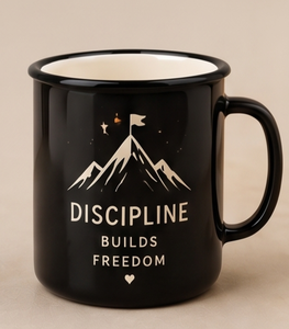 Special Stoic Quote Iron Enamelware <b>Cup</b> Discipline Builds Freedom Art Light Metal Drinkware Trade Supply Distribution Hub - Product Image 1