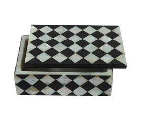 Modern Square Mother of Pearl Inlay Eco-Friendly Wooden Jewelry Storage <b>Box</b> Black White Checkered <b>Trinket</b> Case Vanity Organizer - Product Image 1
