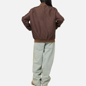 Chaqueta Varsity para Mujer, Color Marrón con Ribete en Contraste, Manga Larga, Cuello con Botones, Cierre de un Solo Botón, Tejido de Poliéster, para Otoño - Product Image 6