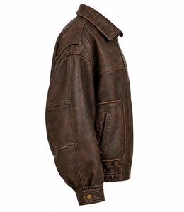 Blouson bomber en similicuir marron, style vintage, veste moto, fermeture éclair, manteau d'hiver décontracté - Product Image 2
