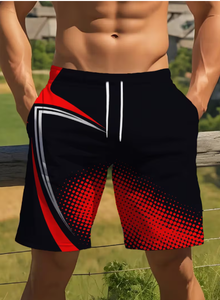 Shorts de bain pour homme, noirs, à imprimé géométrique, séchage rapide, avec bande latérale, taille élastique, style sportif, longueur courte - Product Image 5