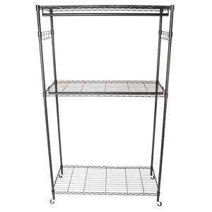 Appendiabiti a 3 ripiani in filo metallico resistente con ruote, ganci laterali e doppia asta, mobiletto portabiti su ruote per vestiti e indumenti - Product Image 3