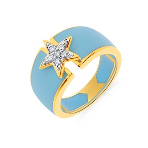 Bague Diamant Ciel Étoilé Bague Étoile Porte-Bonheur Or Jaune 18K Contemporaine Émail Bleu avec Pierres Diamant Rondes 0,15 CT - Product Image 1