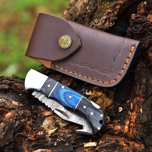 Cuchillo de Bolsillo Plegable EDC de Acero de Damasco Forjado a Mano con Gancho para Desollar, Mango de Madera, para Caza y Supervivencia al Aire Libre, Regalo para Hombres - Product Image 6