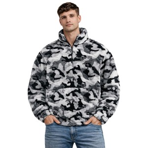 Sweat à capuche pour homme en polaire camouflage, style Sherpa, coupe oversize, streetwear, avec fermeture éclair quart de tour, fabrication de marque de mode - Product Image 1