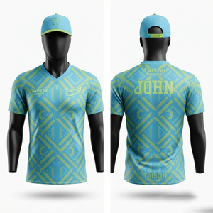 Jersey de Disc Golf para Mujer, Premium, 160 GSM, Poliéster Interlock, Azul Cielo, Verde Lima, Transpirable, Logotipo Personalizado por Sublimación, OEM, ODM - Product Image 1