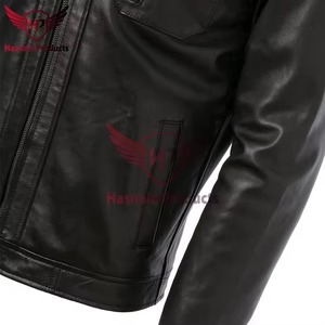 Chaqueta de Cuero Genuino Negra para Hombre, Corte Ajustado, Estilo Motero, Cafe Racer, con Bolsillo con Solapa en el Pecho, Personalizada, Clásica, para Invierno - Product Image 4