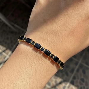 Radiant Cut Black Onyx Stone Sterling Silver Gold Plated Luxury <b>Charm</b> Bracelet Handmade Fine Jewelry Gift for Women - Product Image 4