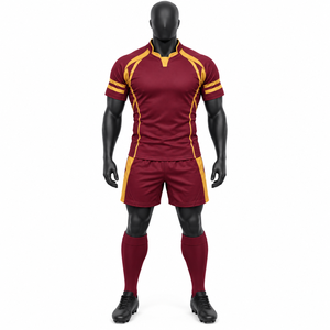 Polo de rugby personnalisé en gros, manches courtes, col en V, 100 % polyester, imprimé par sublimation, bleu, 280 g, toutes saisons - Product Image 2