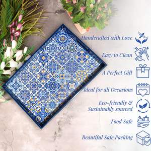 Bandejas de Servir de Madera de Mango Más Eficaces, con Recubrimiento de Color Azul y Adhesivo Esmaltado, para Cocina y Comedor, Multiusos - Product Image 6