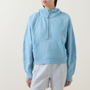 เสื้อฮู้ดสีฟ้าอ่อนสำหรับผู้หญิง ขายส่ง แขนยาว สีพื้น ซิปด้านหน้า แบบครอป สวมใส่สบายๆ สำหรับฤดูใบไม้ร่วง - Product Image 3