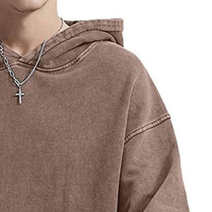 Sweat à capuche marron épais délavé à l'acide, coupe oversize, style streetwear vintage, épaules tombantes, poche kangourou, en molleton de coton lavé - Product Image 5