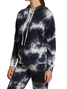 Sweat-shirt à capuche personnalisé pour femme, tie-dye, bleu marine, noir, motif marbré, en coton French Terry, avec poche kangourou, vente en gros OEM - Product Image 3