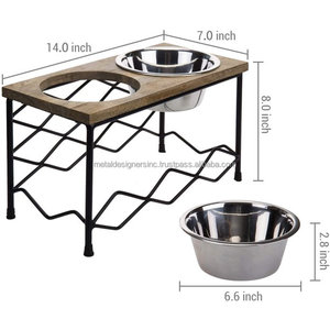 Natural para MANGO madera negro Metal celosía estilo elevado doble alimentador de mascotas soporte 2 cuencos de acero inoxidable muestra gratis perros gatos - Product Image 5