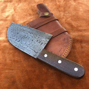 Handmade Ambidextrous Cleaver <b>Knife</b> in Damascus Steel with Micarta Handle and Leather Sheath Modern Design Dishwasher <b>Safe</b> - Product Image 4