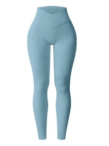 High Waist Ribbed Full Length Yoga <b>Leggings</b> Seamless Four-Way Stretch Breathable Spandex/<b>Nylon</b> Solid Women Elastic Waist 220g - Product Image 6