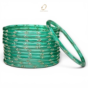Bracelets en verre transparent vert émeraude tendance, style goutte de pluie, style cachemire, avec pierres de cristal, pour femmes, vente en gros à bas prix - Product Image 4
