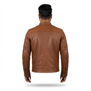 Chaqueta de Cuero Premium para Hombre, Estilo Café Racer, de Piel de Vacuno Granulada, Corte Ajustado Vintage, Resistente al Viento, Sostenible, con Logotipo OEM Personalizado - Product Image 2