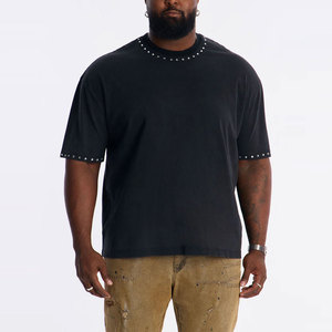T-shirt en coton noir pour homme, coupe classique, avec garniture en strass, style streetwear, manches courtes, col rond, motif jersey, anti-UV, respirant - Product Image 5