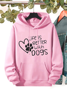 Professional New Quality Women <b>Hoodies</b> Autumn Winter Dog Claw Claw Print Love Letter <b>Cute</b> Printed Women Comfortable Sweatshirt - Product Image 3
