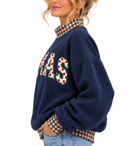 Sweat-shirt personnalisé pour femme, col montant, surdimensionné, à carreaux, patchwork, lettres, pois, broderie, en molleton de coton - Product Image 4