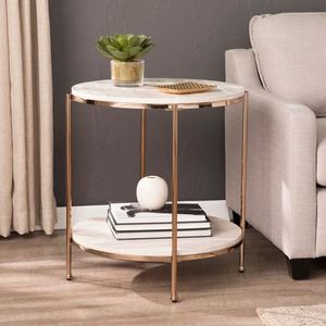 Modern Marble Look <b>Side</b> Metal <b>Table</b> <b>Round</b> End <b>Table</b> Gold Metal Frame Two Tier Sofa Corner <b>Table</b> for Living Room - Product Image 1