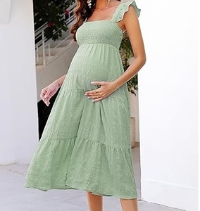 Último Diseño, Buena Calidad, Vestido Largo sin Mangas para Mujer Embarazada, 100% Algodón Ecológico, Moderno, Informal - Product Image 4