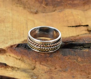 925 Sterling Silver <b>Spinner</b> Meditation <b>Ring</b> Handmade Fidget Band <b>Ring</b> Silver Copper Brass Jewelry Wholesale - Product Image 6