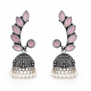Rose Quartz Marquise Oxidized <b>Silver</b> indian <b>Dangle</b> Jhumka <b>Earrings</b> for Women | Premium Quality | Hot Selling Ready Stock - Product Image 2