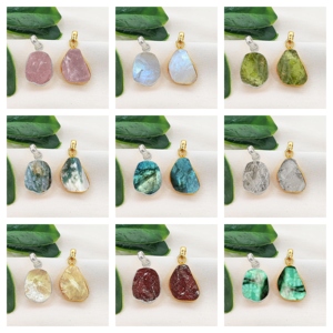 Pendentif breloque artisanal en apatite brute plaqué or, pierre de naissance – Fournitures de bijoux pour colliers DIY en gros - Product Image 3