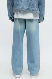 Pantalones Cargo de Mezclilla Azul Claro para Hombre, Cintura Media, Corte Holgado, Algodón Lavado, Estilo Casual de Primavera - Product Image 2
