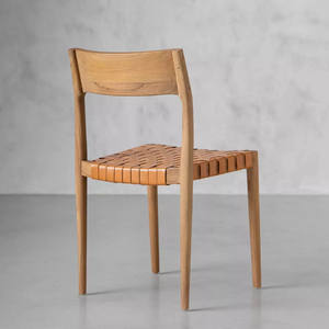 Chaise de salle à manger scandinave moderne en bois avec siège en cuir pour la maison - Product Image 3