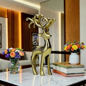Premium Cast Metal Reindeer Figurine in Polished <b>Gold</b> - Elegant Standing <b>Christmas</b> Stag Sculpture Accent Piece for Home <b>Decor</b> - Product Image 4