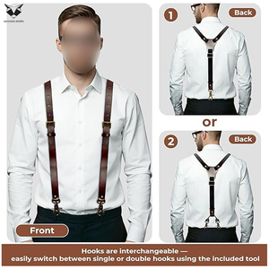 Good Selling New Arrival Handmade Vintage Men's Y-<b>Back</b> <b>Braces</b> Brown Leather Suspenders With Metal Clips For Wholesale Rate - Product Image 2