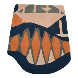 Tapis moderne en laine tufté à la main, motif géométrique abstrait irrégulier, orange terre cuite, bleu marine, pêche, beige, à poils coupés - Product Image 4
