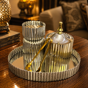 Juego de quemador de incienso Mabkhara de metal con pinzas y tapa en bandeja, acabado en oro y plata, soporte de aromaterapia para uso en interiores. - Product Image 4