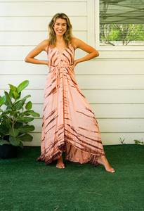 Elegante Tie Dye Maxi vestido de moda verano noche Casual desgaste sólido patrón botón decoración al por mayor playa vacaciones - Product Image 2