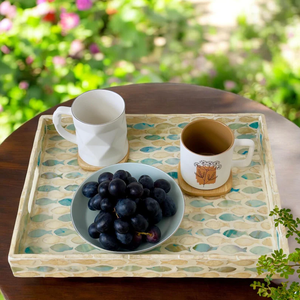 PERFECT ENTERPRISES Rectangular Wooden Serving Tray Inlay Nacre Ottoman Tray with <b>Handles</b>, Tea tray, Cocktail Tray - Product Image 5